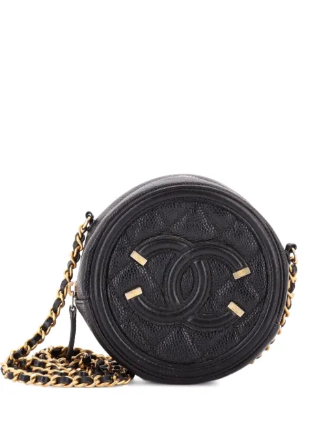 CHANEL Pre-Owned Filigree Round Clutch with Chain Quilted Caviar Mini crossbody bag Black IBXLBDFP71JDTZF1