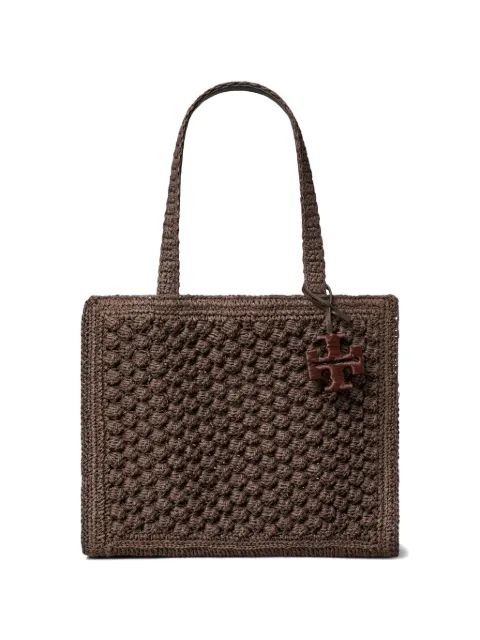 Tory Burch small Ella hand-crocheted popcorn tote Brown 179274