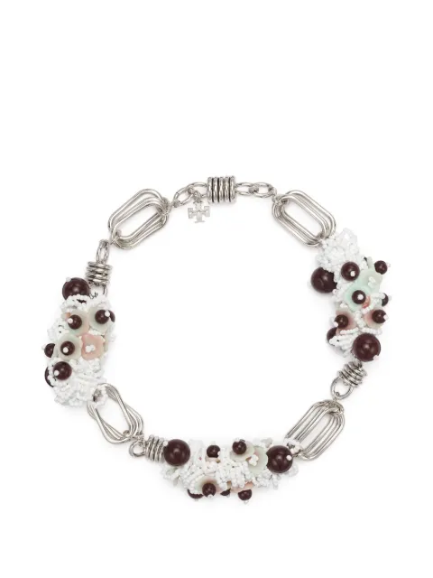 Tory Burch large runway beaded necklace Silver 181656