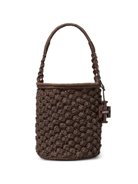 Tory Burch Ella hand-crocheted popcorn bucket bag Brown 179281