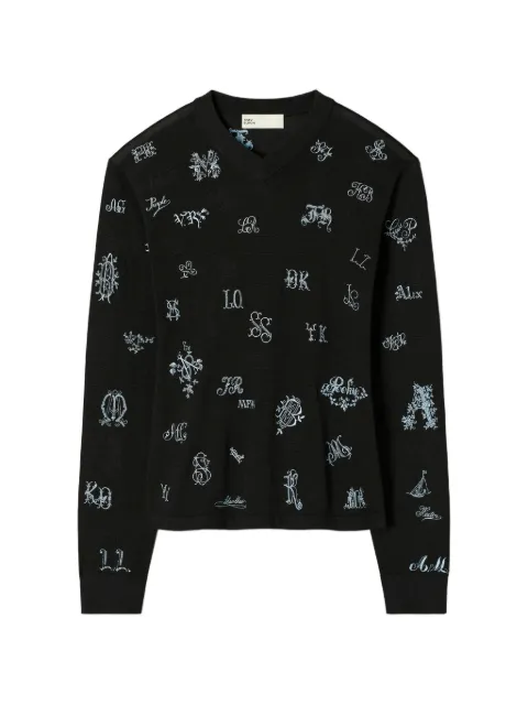 Tory Burch embroidered silk sweater Black 185308