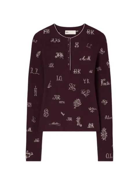 Tory Burch embroidered Henley sweater Purple 185307