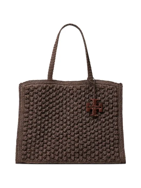 Tory Burch large Ella hand-crocheted popcorn tote Brown 179277