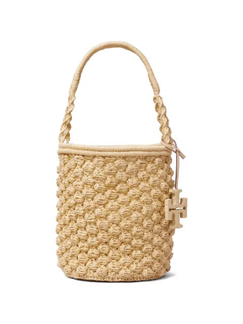 Tory Burch Ella hand-crocheted popcorn bucket bag Neutrals 179281