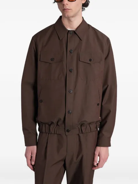 Greyed elasticated-hem button-up jacket Brown GAJ26006