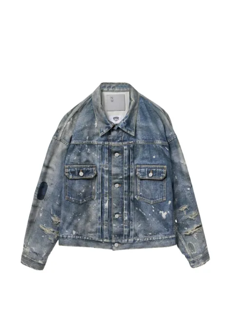 Junya Watanabe MAN paint-splatter distressed denim jacket Blue WQJ922