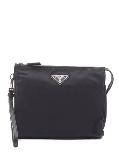 Prada Pre-Owned Re-Nylon Saffiano leather clutch bag Black 1061416