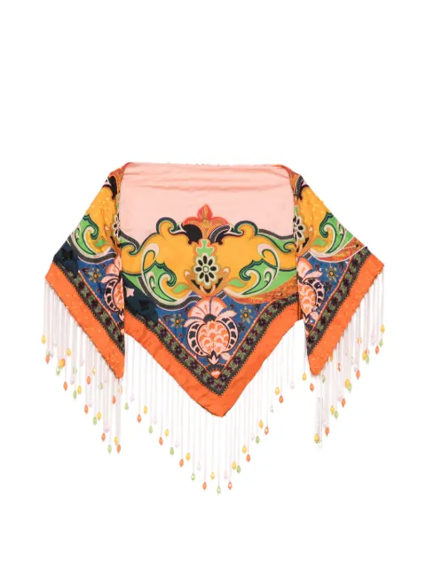 ETRO silk scarf with placed print and bead-adorned fringing Pink WAXA0022AR117