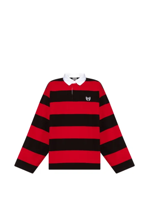 Balenciaga striped embroidered-logo polo shirt Red 871656TUVL5