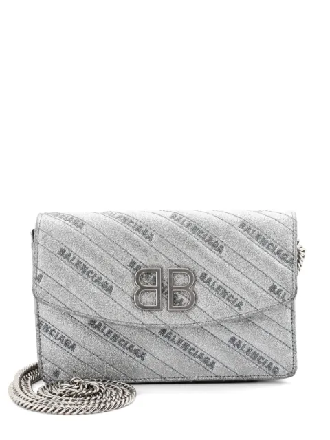 Balenciaga Pre-Owned BB Chain Wallet Quilted Embroidered Glitter crossbody bag Silver CE5Y9IJT94P9ZCJS