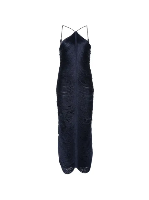 Bless Jade fringed halterneck midi dress Blue JADE594