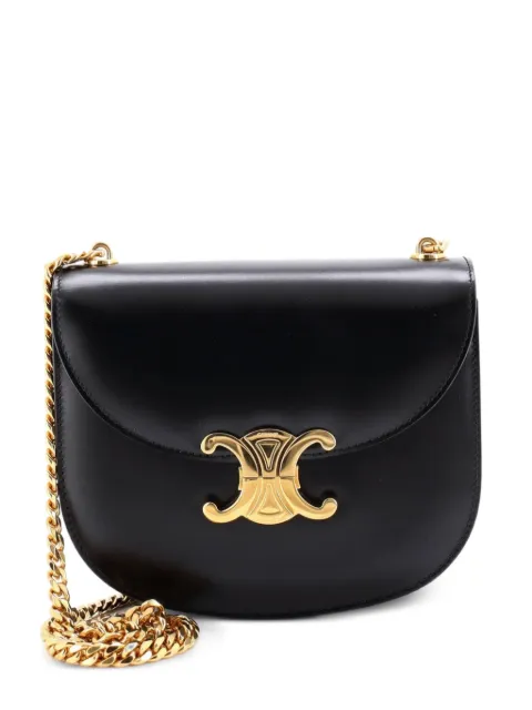 Celine Pre-Owned Triomphe Besace Clea Chain Flap Bag Leather shoulder bag Black 9ETX6DCL99GSZV6X