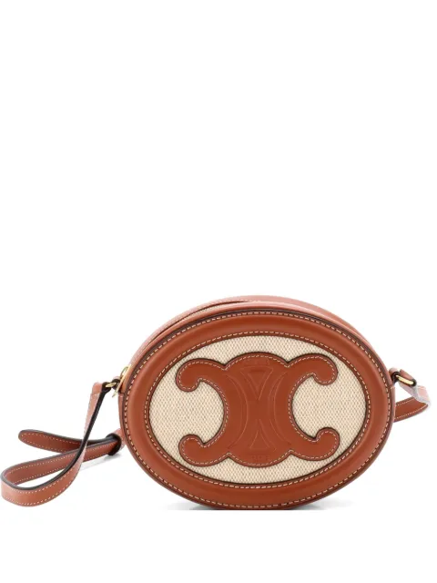 Celine Pre-Owned Triomphe Oval Canvas and Leather crossbody bag Brown EY109TP4BHUPGNGS