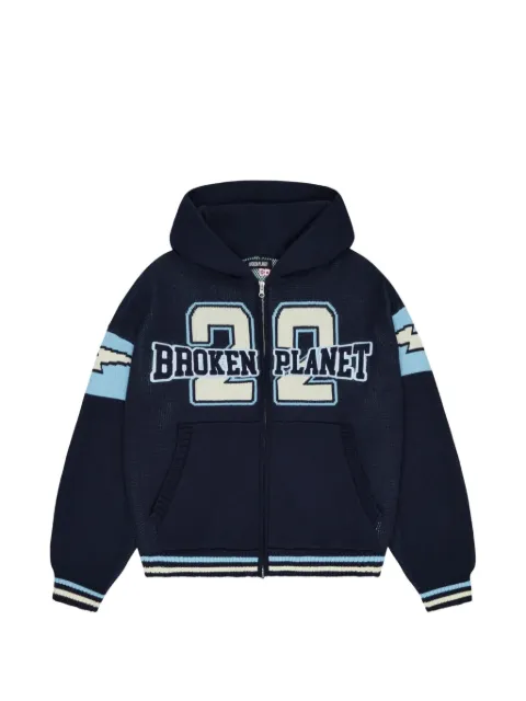 BROKEN PLANET Varsity zip-up hoodie Blue BPMVKZHOODNVY001