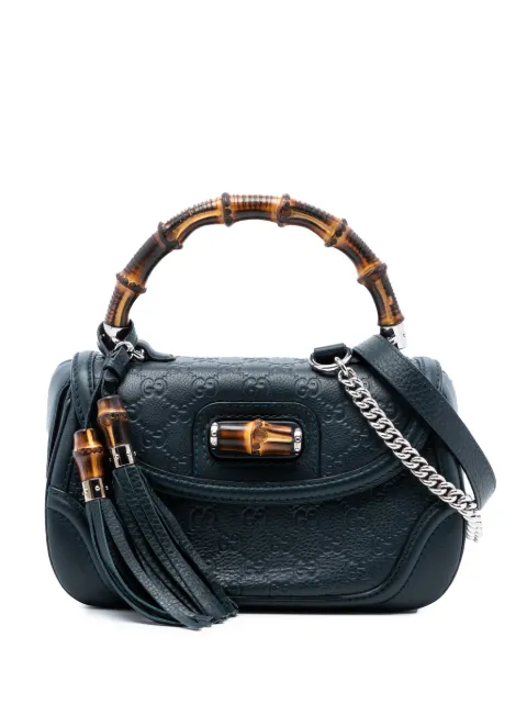 Gucci Pre-Owned 2016-2025 Medium Guccissima New Bamboo Top Handle Bag satchel Blue QAZ5CEEGELGWIZQI