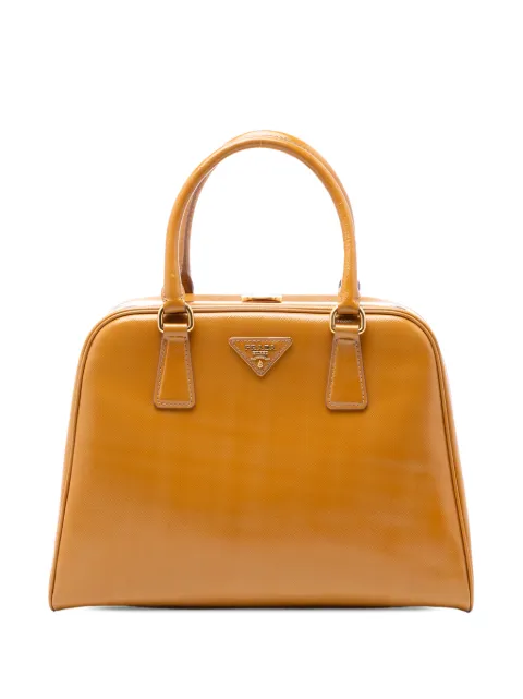 Prada Pre-Owned 2010-2026 Saffiano Vernice Pyramid Frame handbag Brown LZ2YM1FR5U4VQMCG