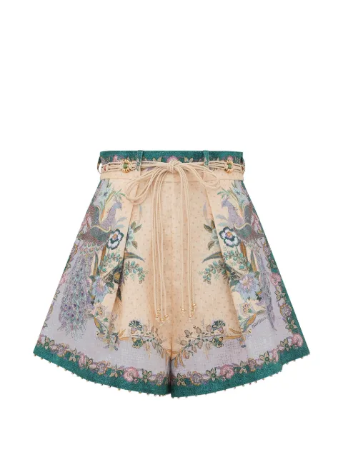 ZIMMERMANN Indra floral-print linen shorts Neutrals 8632ASS262