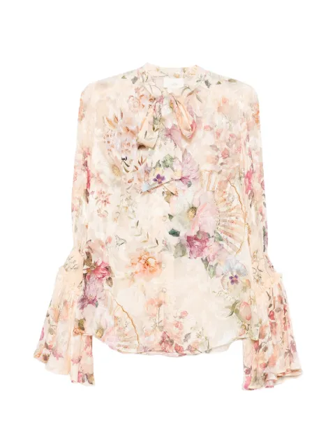 Camilla floral-print jacquard blouse Neutrals 00040155