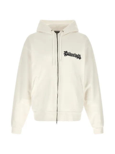 Balenciaga graphic-print zip-up hoodie Neutrals 850338TUVD9