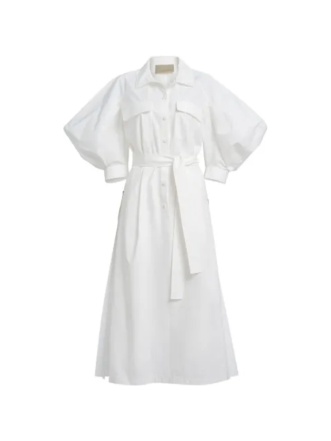 Elie Saab pleated puff-sleeve dress White D1042NR26PO023
