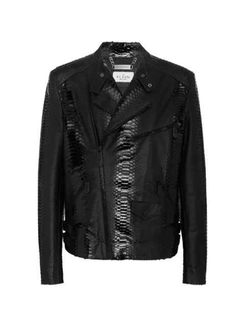 Philipp Plein python leather biker jacket Black PADCMLB1540PLE029P