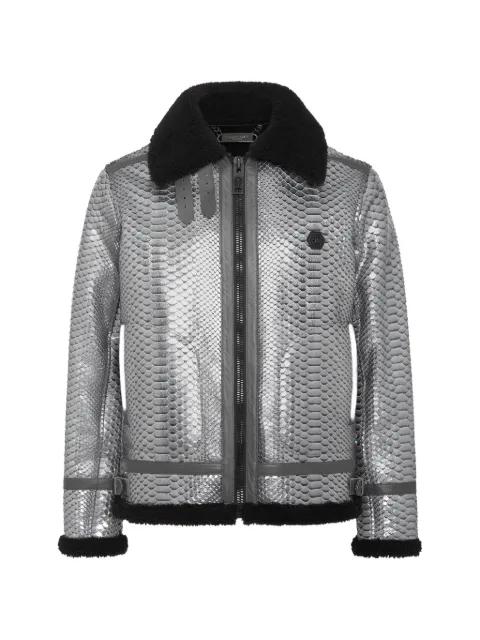 Philipp Plein shearling python jacket Silver AABCMLB1681PLE029P