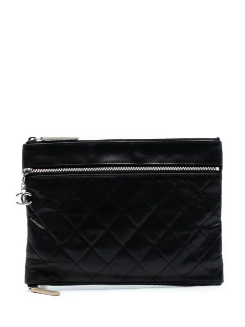 CHANEL Pre-Owned 2013-2014 CC Quilted Lambskin Multi Zip clutch bag Black TBKUZ37CCD67TZEC