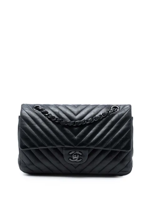 CHANEL Pre-Owned 2015-2016 Medium Classic Chevron Lambskin So Black Double Flap shoulder bag Black OLZAX2BHYBU8WHLX