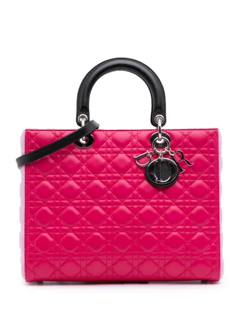 Christian Dior Pre-Owned 2014 Large Tricolor Lambskin Cannage Lady Dior satchel Pink LQ079IM6KF887EZZ