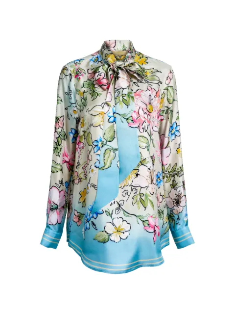 Elie Saab floral-print pussy-bow shirt Neutrals SH141NR26TS001
