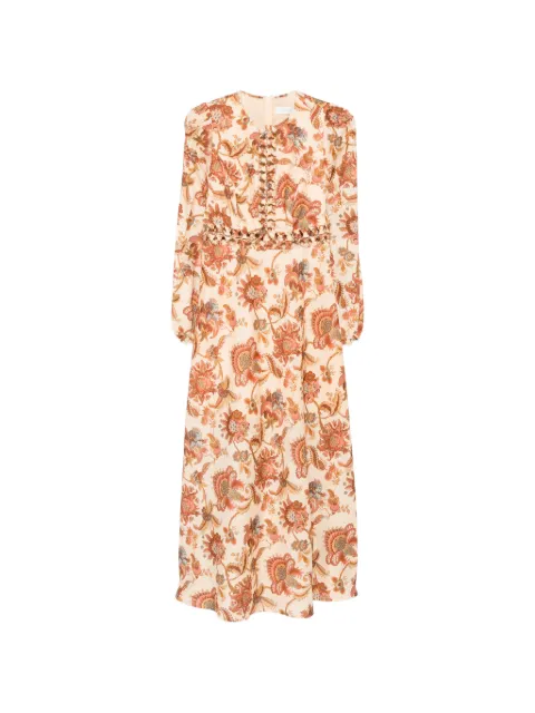 ZIMMERMANN Aster floral-print midi dress Neutrals 8439DSS261