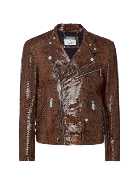 Philipp Plein python leather jacket Brown SAECMLB1895PLE029P