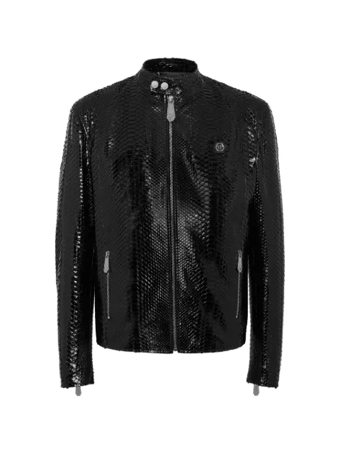 Philipp Plein python leather moto jacket Black FADCMLB1874PLE029P