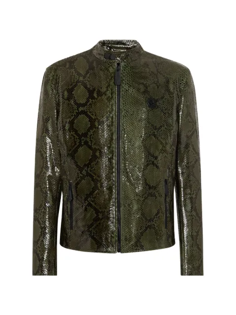 Philipp Plein python leather moto jacket Green FADCMLB1874PLE029P