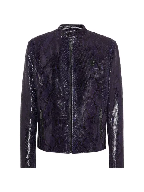 Philipp Plein python leather moto jacket Purple FADCMLB1874PLE029P