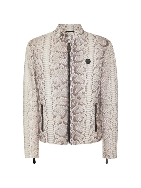 Philipp Plein Python-leather moto jacket Neutrals AADCMLB1874PLE029P