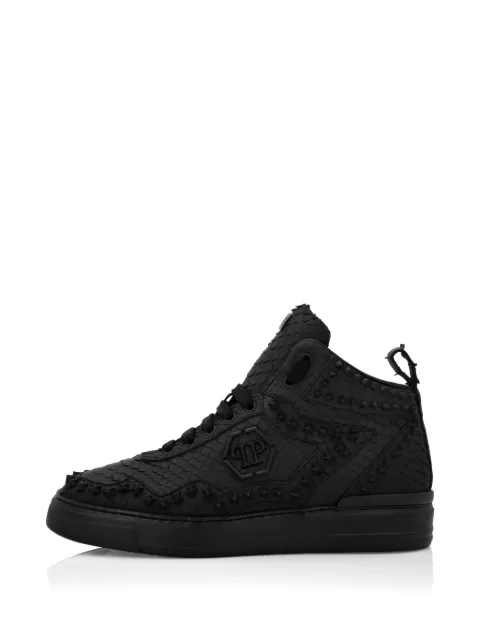 Philipp Plein python leather mid-top sneakers studs Black AADSMSC4004PLE029P