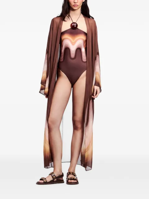 YUKIO wavy-print swimsuit Brown MAAL0100205