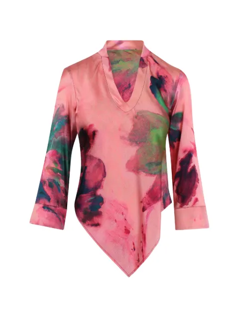 KITAGI abstract-print asymmetric top Pink EK513