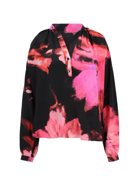 KITAGI floral-print V-neck top Black EK504