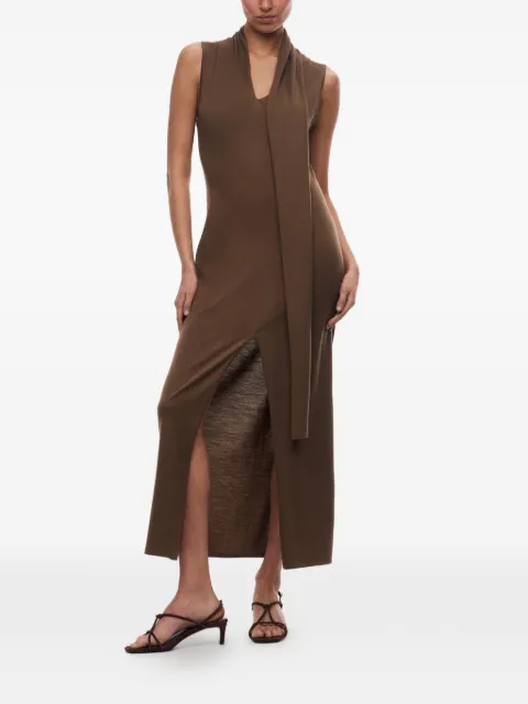 12 STOREEZ Carolyn V-neck midi dress Brown 135836
