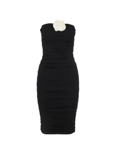 La Reveche ruched floral-appliqué dress Black LR26MID