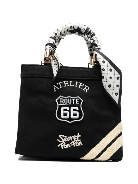 Secret Pon Pon small Saint Tropez scarf-wrapped tote bag Black SAINTTROPEZBAGSBLACK