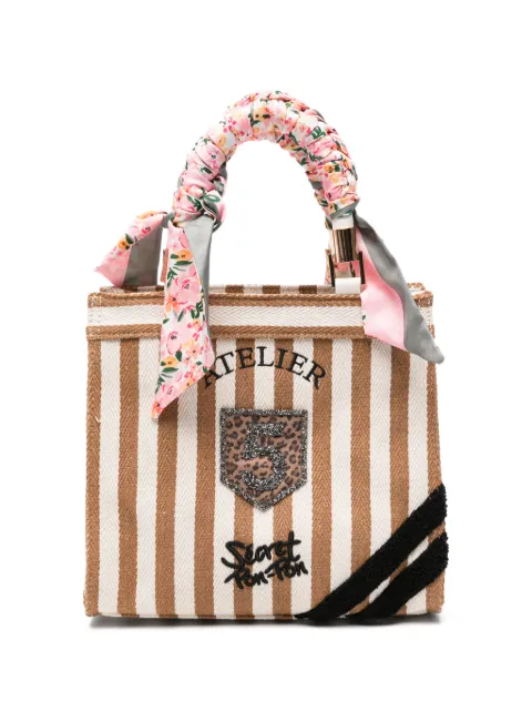 Secret Pon Pon small Saint Tropez striped tote bag Brown SAINTTROPEZS