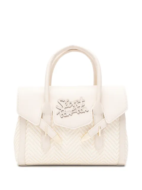 Secret Pon Pon small Yalis woven-design logo-plaque tote bag Neutrals YALISSTRAWSMALL