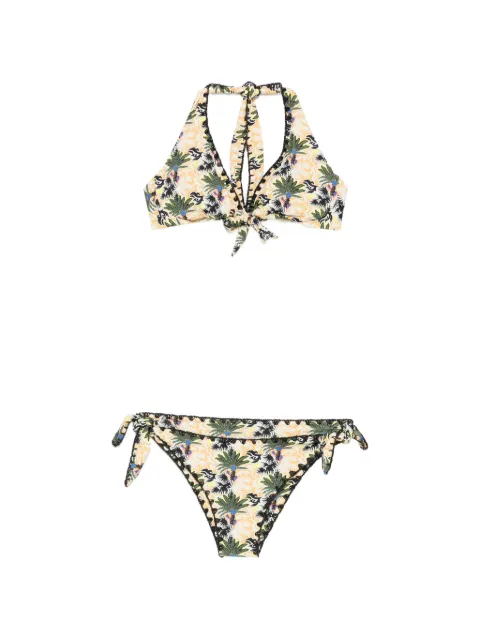 Anjuna palm-print halterneck bikini Yellow C11