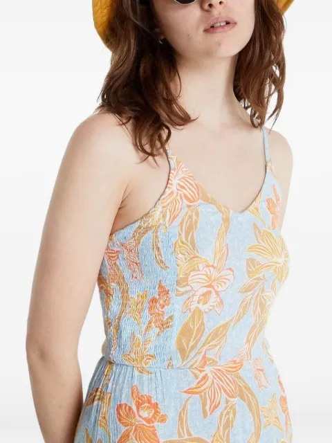ROXY Land of All floral-print shirred-back midi dress Blue ERJWD03620