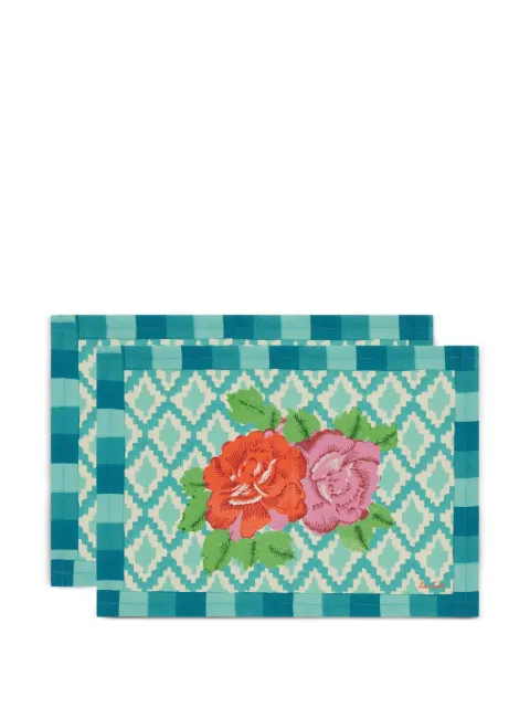 Lisa Corti floral-print geometric-pattern placemats Blue HBFT35X48TD2