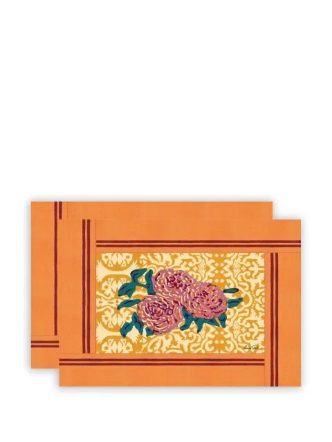 Lisa Corti floral-print striped table placemats Orange DDT35X48LGDD2