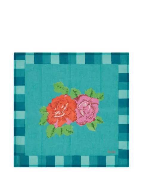 Lisa Corti floral-print checked-border napkin Blue NAP50X50HBFTD4